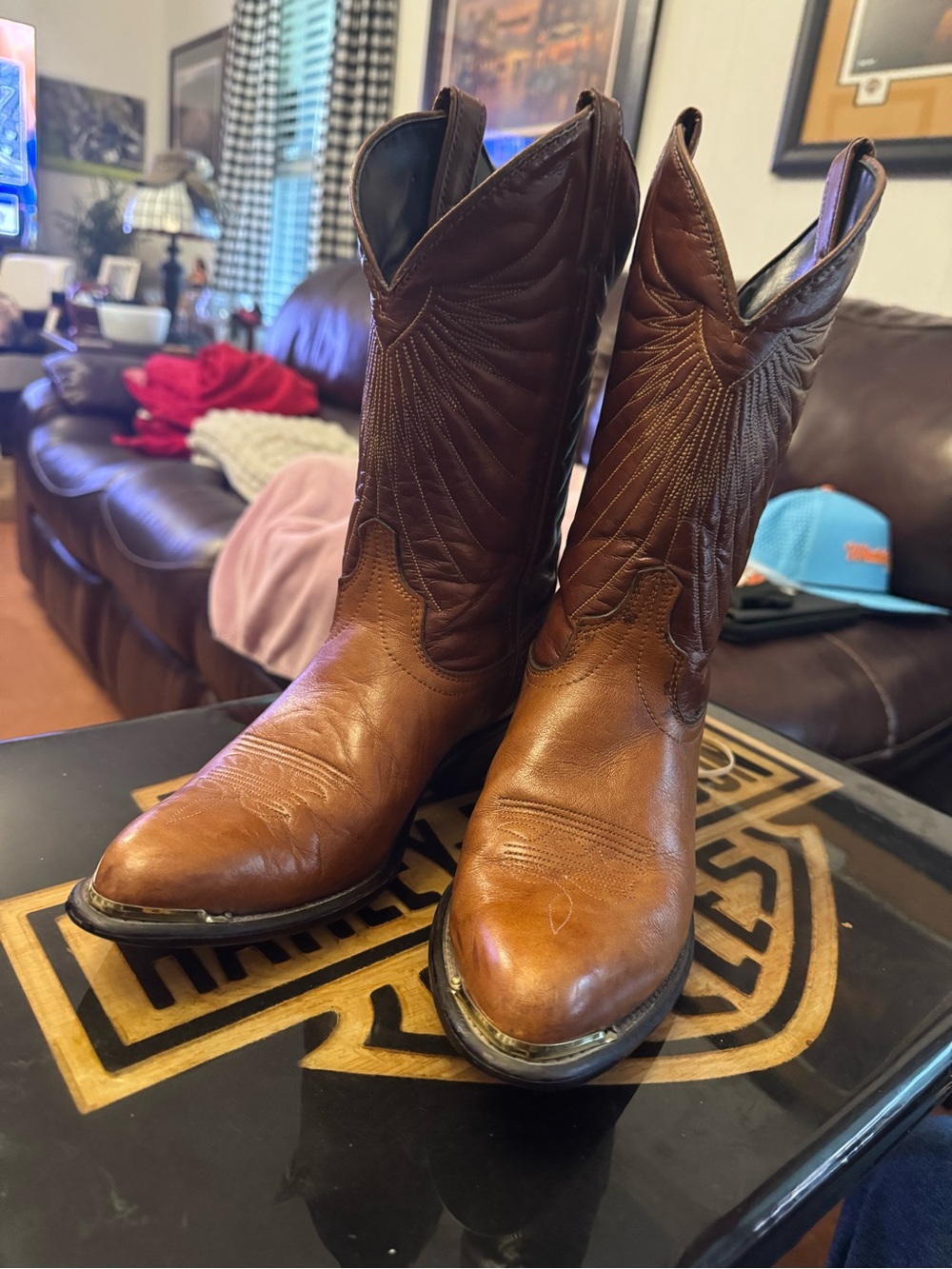 Laredo Two-Tone Brown Leather Western Heeled Boots